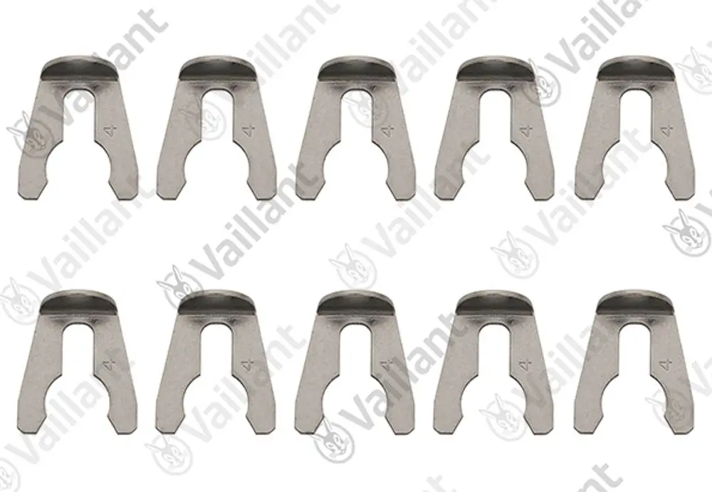 Vaillant Klammern, set aus zehn Metallteilen in U-Form, verwendet für die Montage oder Befestigung in Heizungsanlagen.